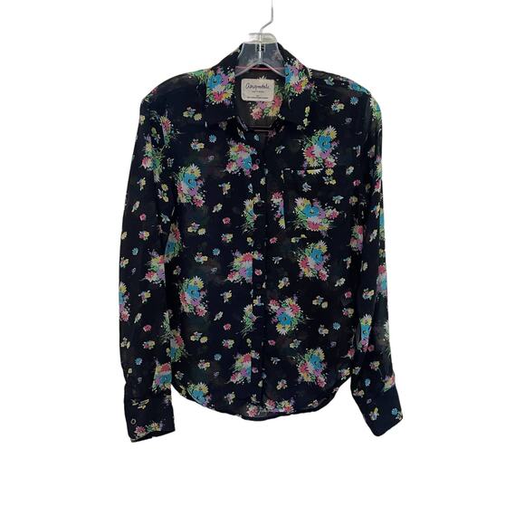 Aeropostale Black Sheer Floral Blouse Sz S - Picture 1 of 6